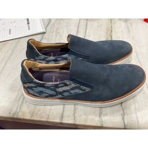 Robert Graham Hanover Navy Blue Nubuck Leather Jacquard Slip On Sneakers 11D